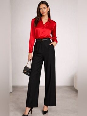 New! NWT Zara Red Satin Button-Down Blouse